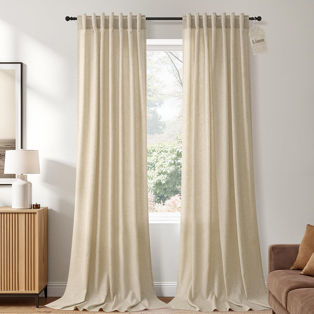 Naturoom Extra Long Linen Curtains 108 Inch 9ft for Living Room Cream Beige