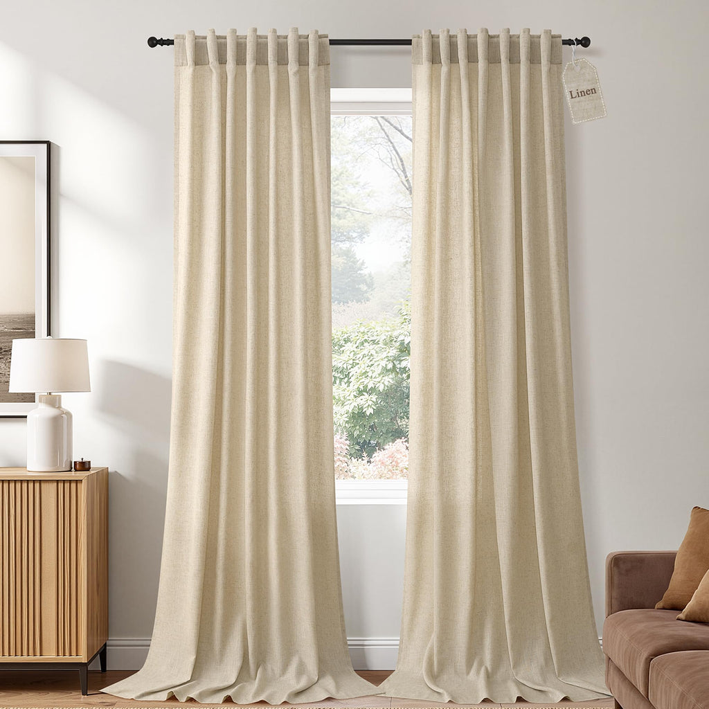 Naturoom Extra Long Linen Curtains 108 Inch 9ft for Living Room Cream Beige
