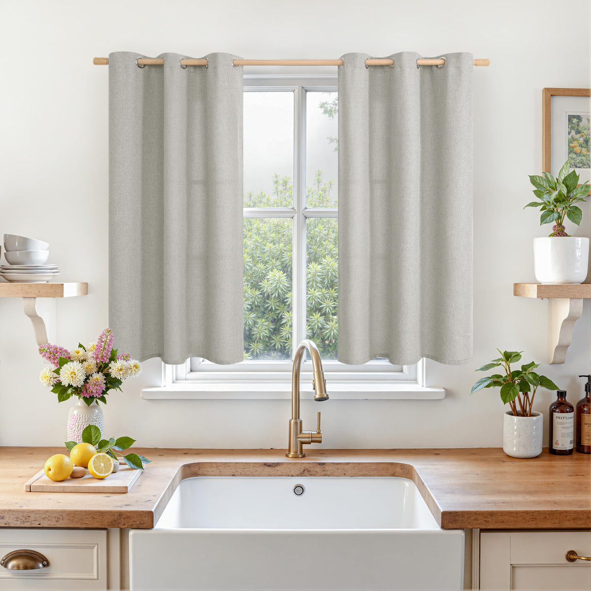LAMIT 90 Inch Long Oatmeal Linen Curtains for Living Room 2 Panels