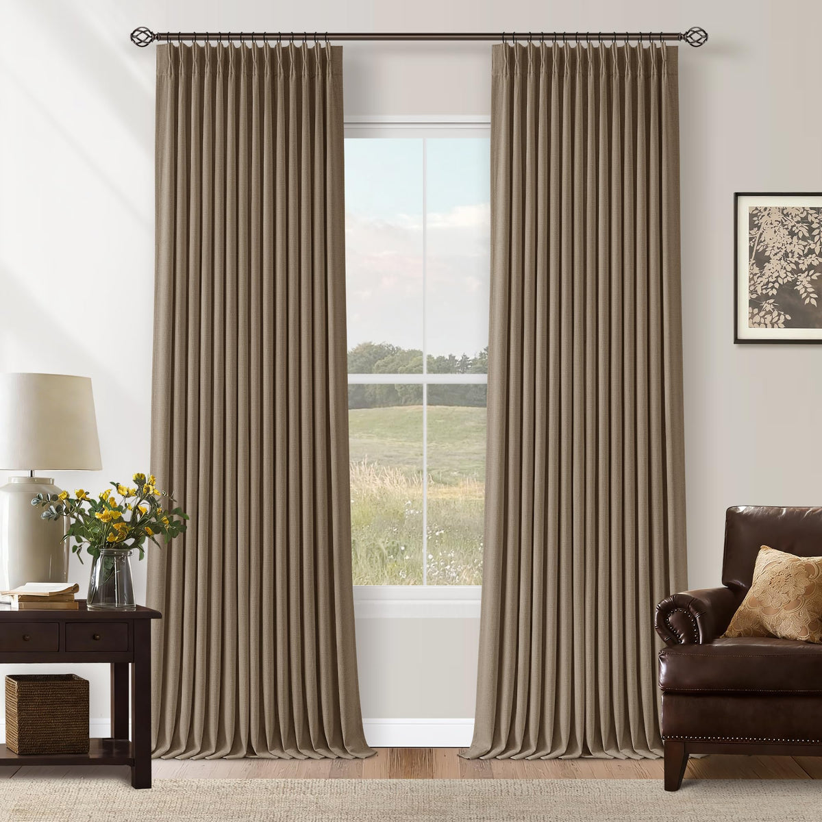 102 Inch Pinch Pleated Blackout Curtains for Bedroom 2 Panels Natural