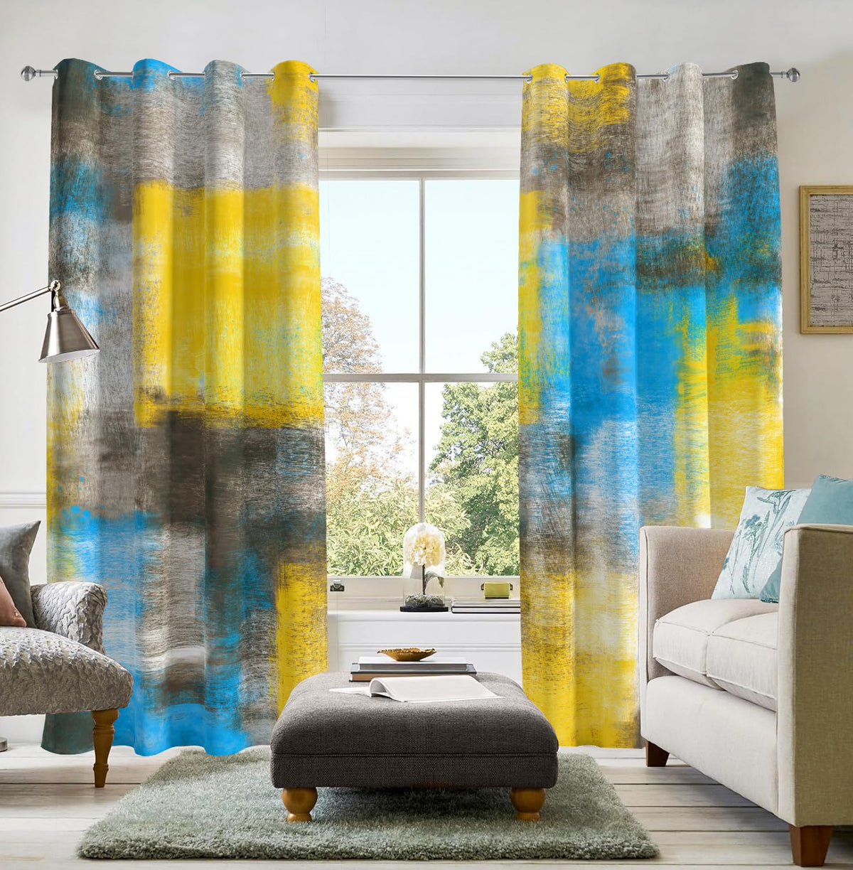 Burnt Orange Abstract Curtains for Living Room Bedroom, 52W x 84L, 2 Panels