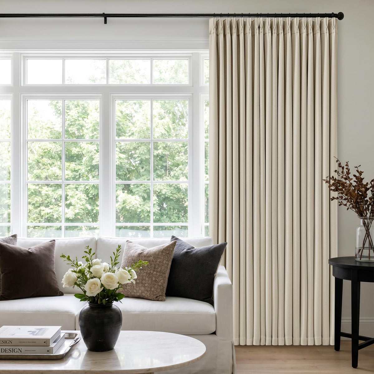 102 Inch Pinch Pleated Blackout Curtains for Bedroom 2 Panels Natural
