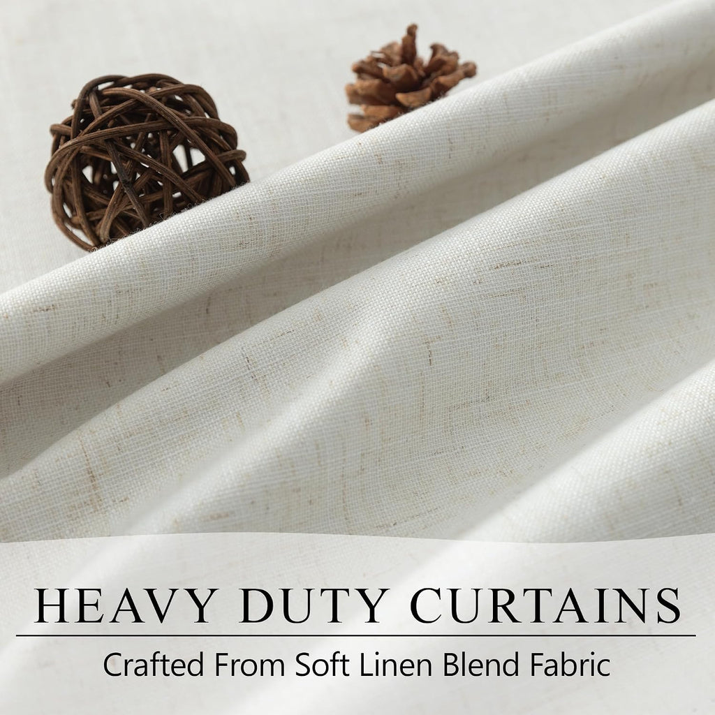 Natural Linen Back Tab Blackout Curtains & Drapes 96 Inch Long for Bedroom Livingroom Farmhouse Curtain 2 Panel Neutral Cute Black Out Room Darkening Thermal Insulated 8ft Pleated Window Curtain Cream