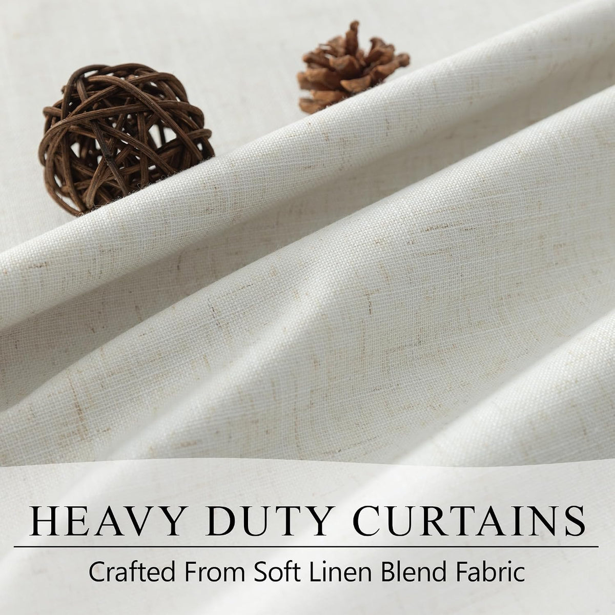 Natural Linen Back Tab Blackout Curtains & Drapes 96 Inch Long for Bedroom Livingroom Farmhouse Curtain 2 Panel Neutral Cute Black Out Room Darkening Thermal Insulated 8ft Pleated Window Curtain Cream