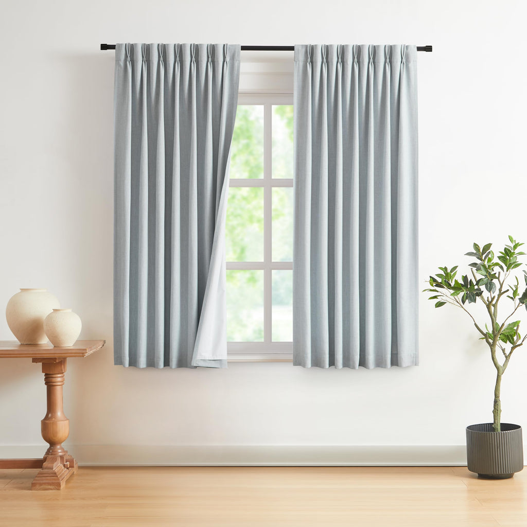 Vision Home Natural Pinch Pleated Full Blackout Curtains Linen Blended Room Darkening Window Curtains 108 inch for Living Room Bedroom Thermal Insulated Pinch Pleat Drapes with Hooks 40" Wx108 Lx2