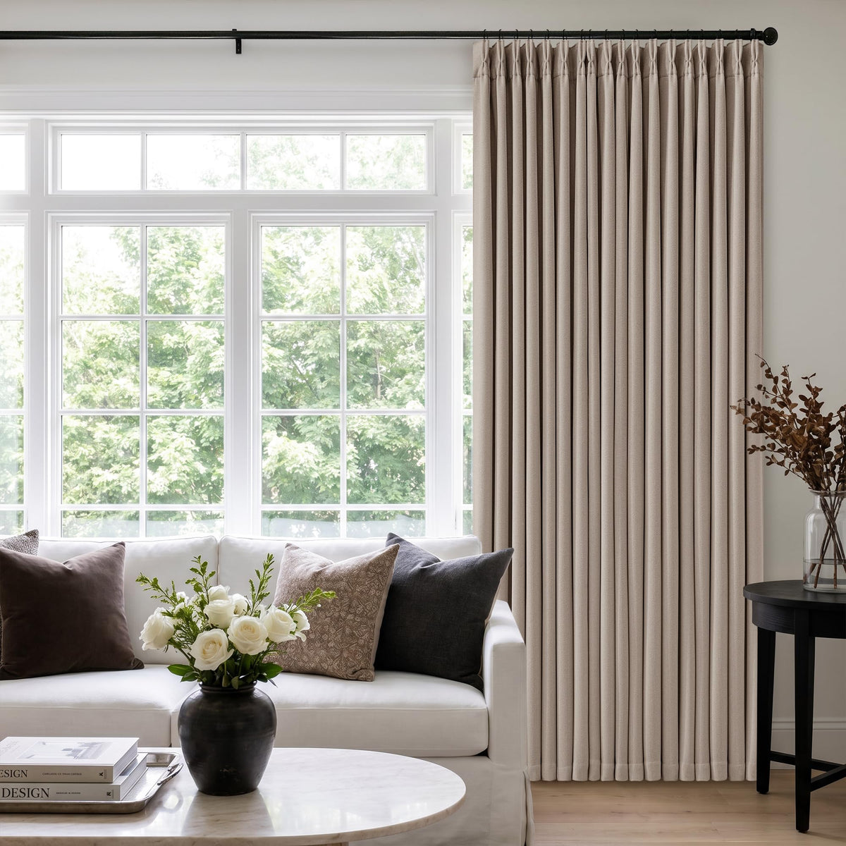 102 Inch Pinch Pleated Blackout Curtains for Bedroom 2 Panels Natural
