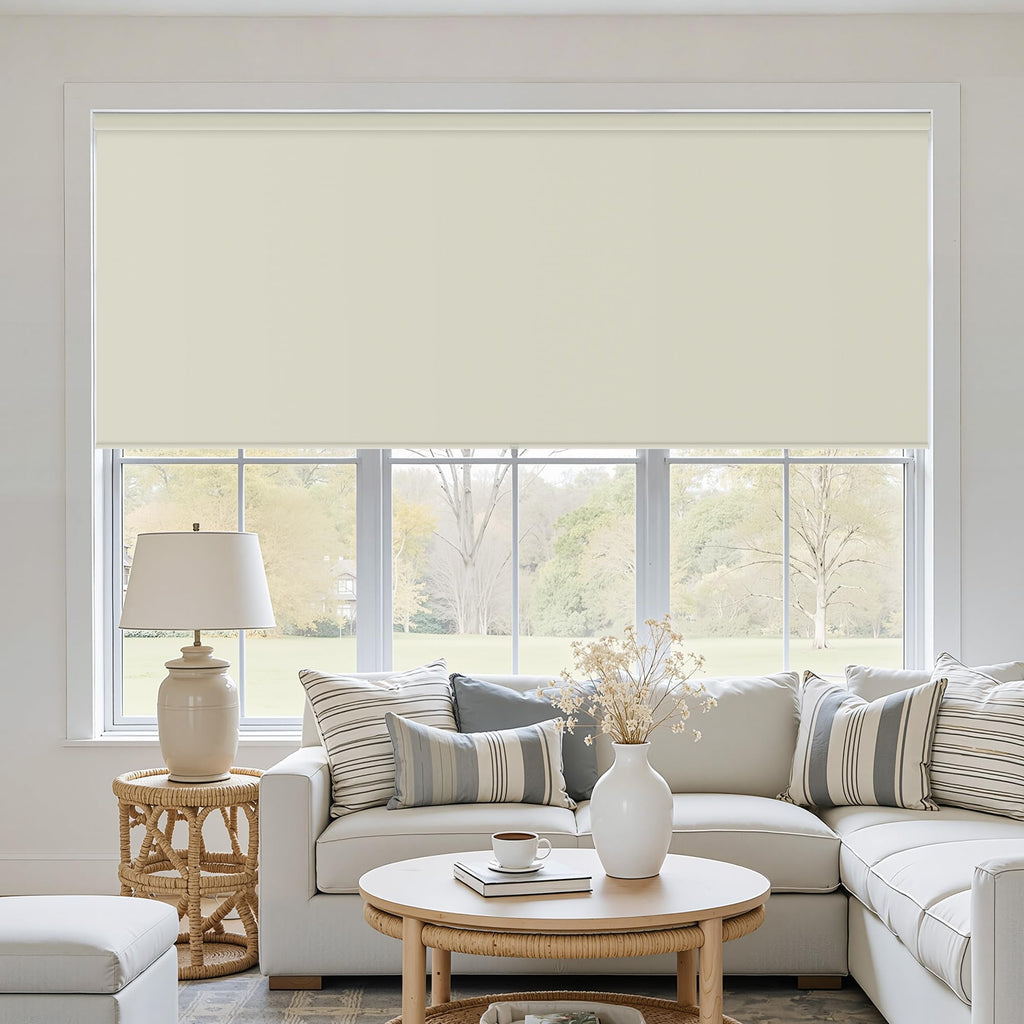 Extra Wide Beige Roller Shades 100% Blackout Blinds for Large Window Bedroom Living Room Dining Free-Stop Cordless Thermal Insulated Black Out Shades with Valance, Room Darkening Blinds Oatmeal,72x72