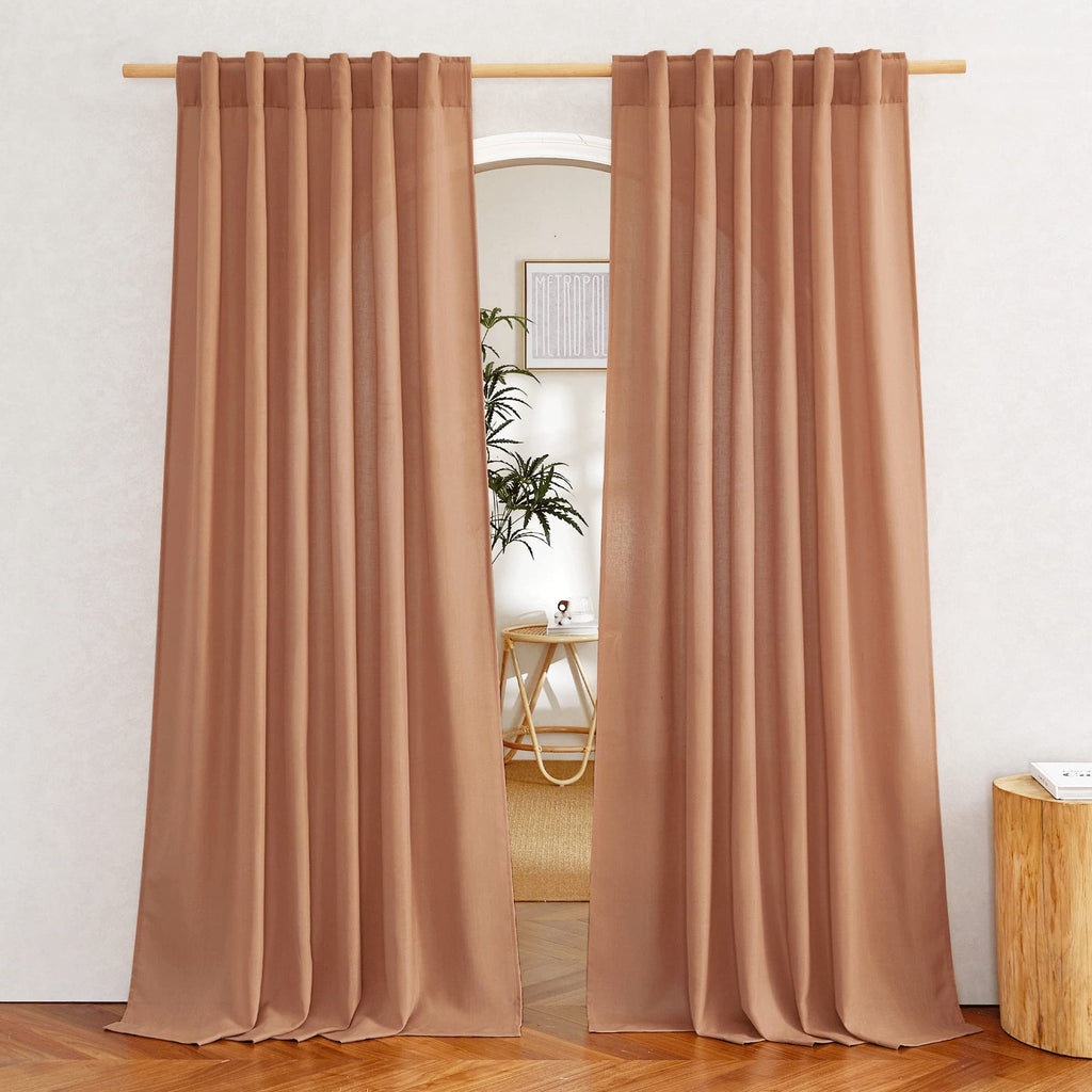NICETOWN Flax Sheer Linen Curtains for Living Room 95 inch Long 2 Panels, Rod Pocket & Back Tab Semi Sheer Drapes Privacy Added with Light Filtering for Bedroom/Living Room, Natural, W55 x L95