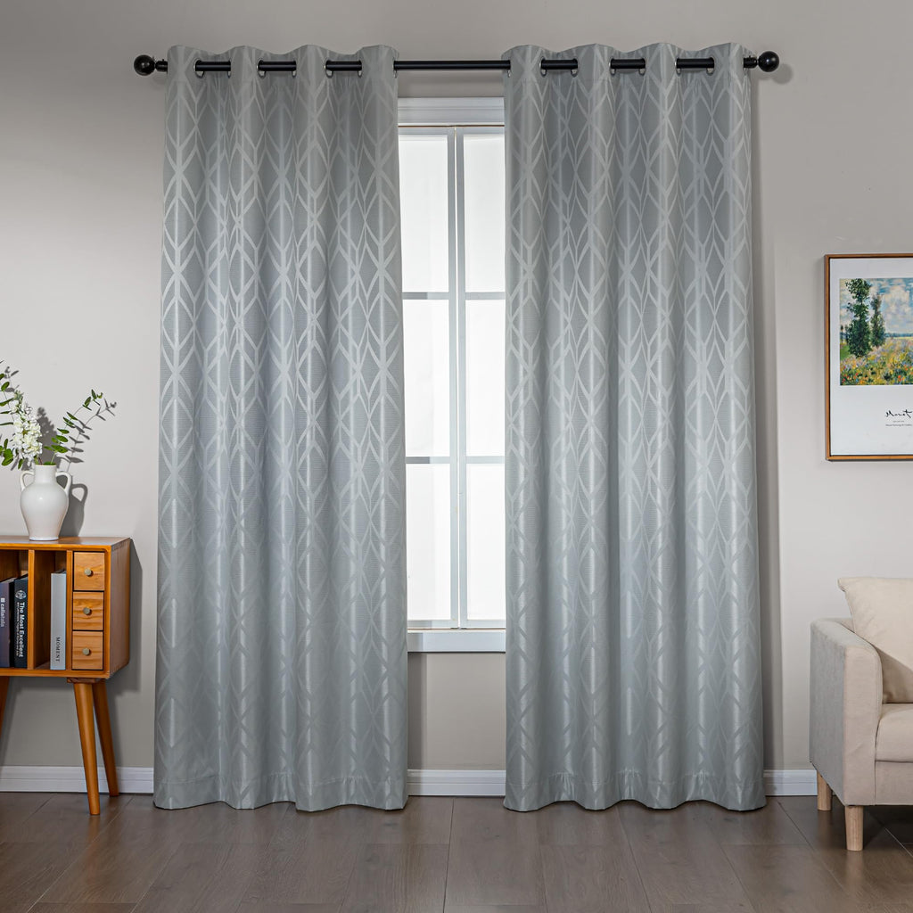 Amazon Basics Jacquard 2-Piece 100% Blackout Curtains, Living Room and Bedroom Drapes, Thermal Insulated Window Treatment, 52"x84", Beige