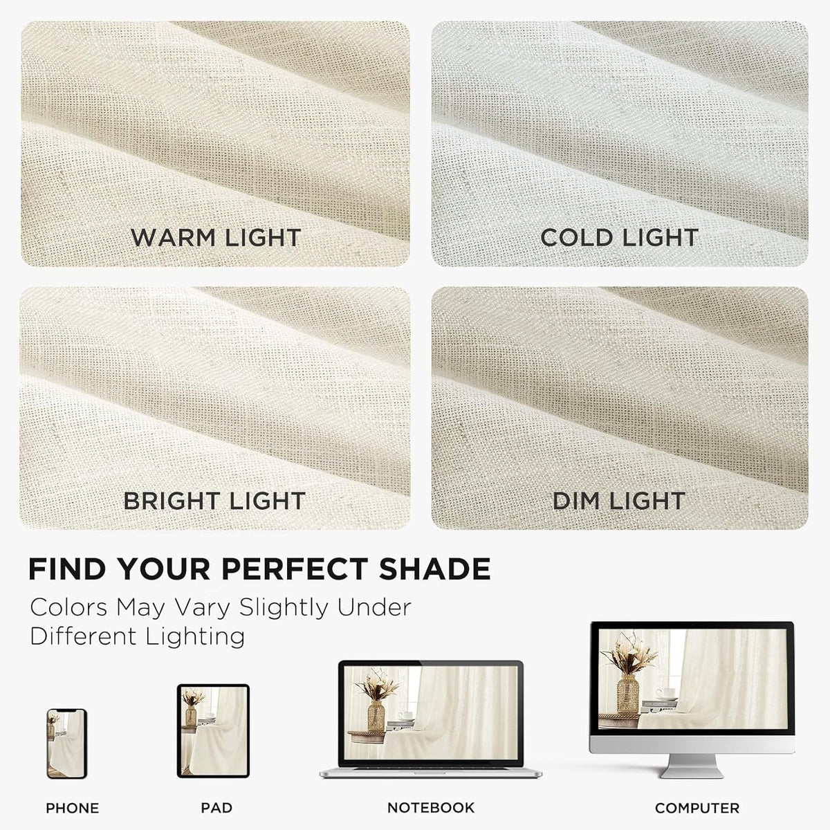 Joydeco Linen Curtains 84 Inch Length 2 Panels,Light Filtering Drapes 52 Inches Wide with Back Tab Rod Pockets (84" L x 52" W, Ivory on Linen)