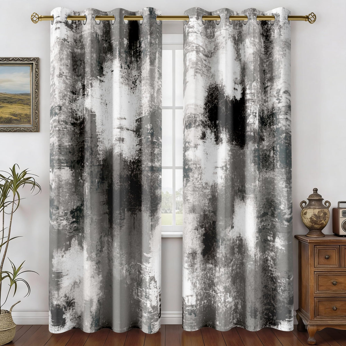 Burnt Orange Abstract Curtains for Living Room Bedroom, 52W x 84L, 2 Panels