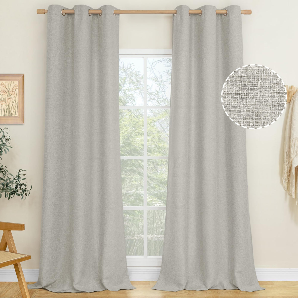 LAMIT 90 Inch Long Oatmeal Linen Curtains for Living Room 2 Panels