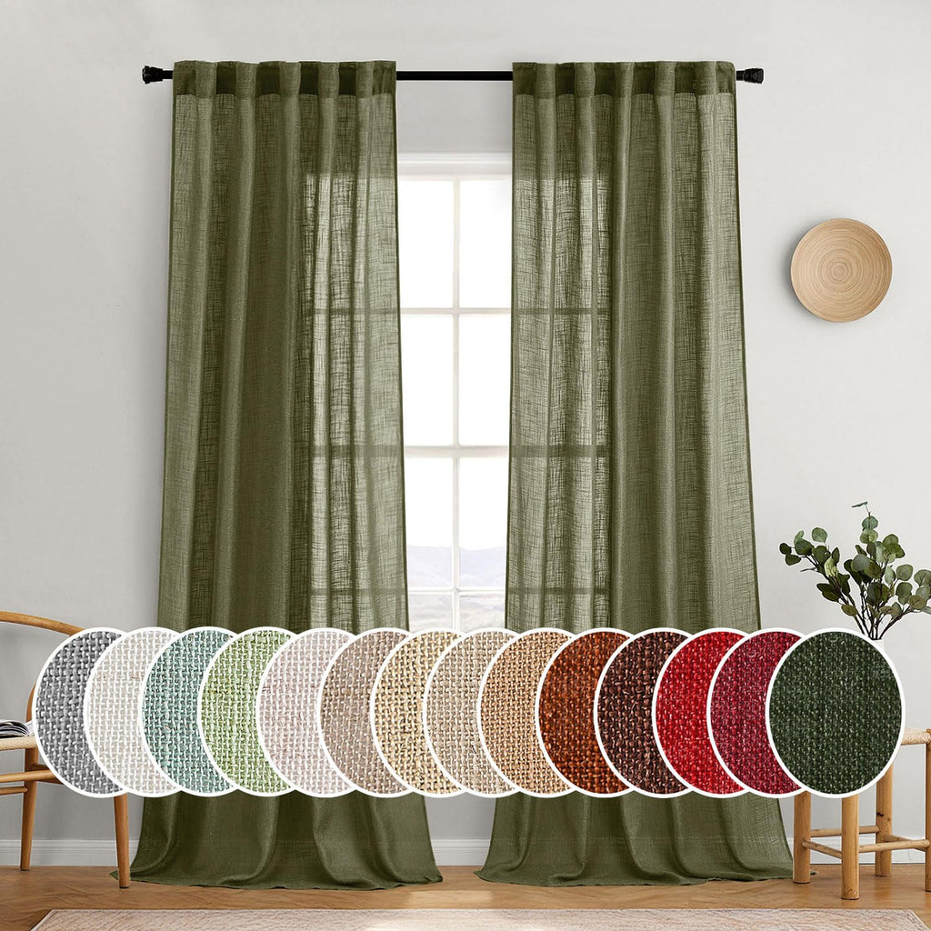 MIULEE Natural White Linen Curtains 52x96 Inch Long 2 Panels for Bedroom