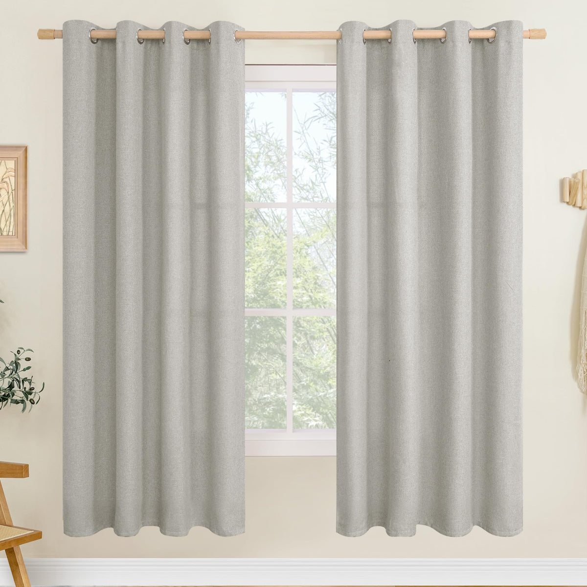 LAMIT 90 Inch Long Oatmeal Linen Curtains for Living Room 2 Panels