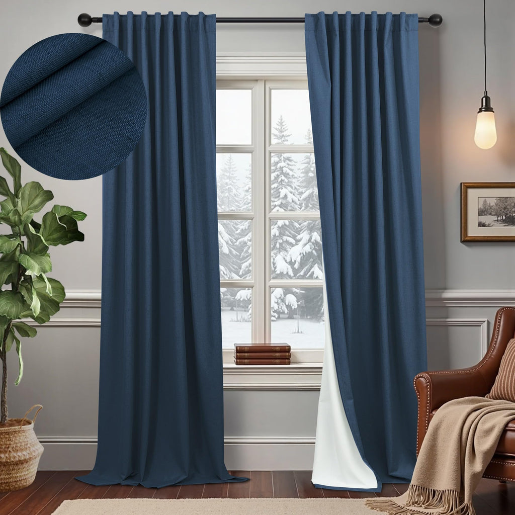 Natural Linen Back Tab Blackout Curtains & Drapes 96 Inch Long for Bedroom Livingroom Farmhouse Curtain 2 Panel Neutral Cute Black Out Room Darkening Thermal Insulated 8ft Pleated Window Curtain Cream