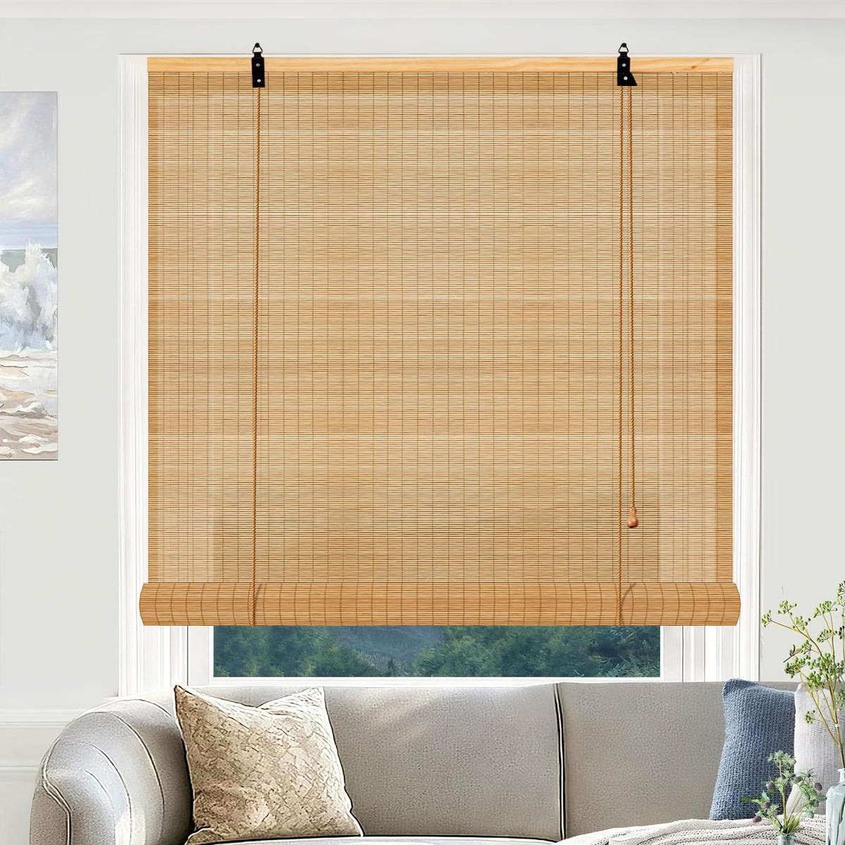 Bamboo Roman Shades Blinds for Windows - Natural Light Filtering Privacy Shades, Handwoven Indoor Window Coverings Easy to Install 24W x 72L