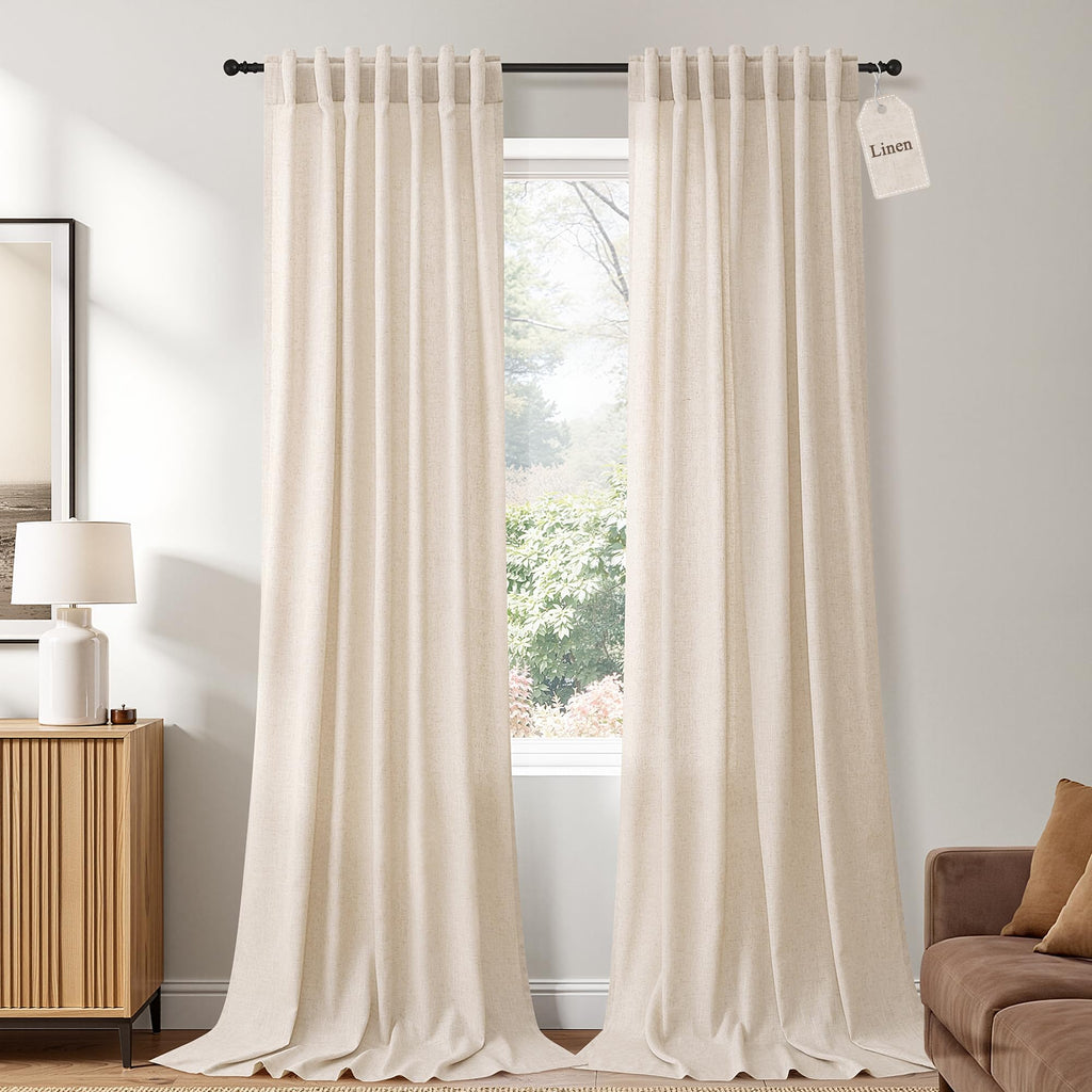 Naturoom Extra Long Linen Curtains 108 Inch 9ft for Living Room Cream Beige