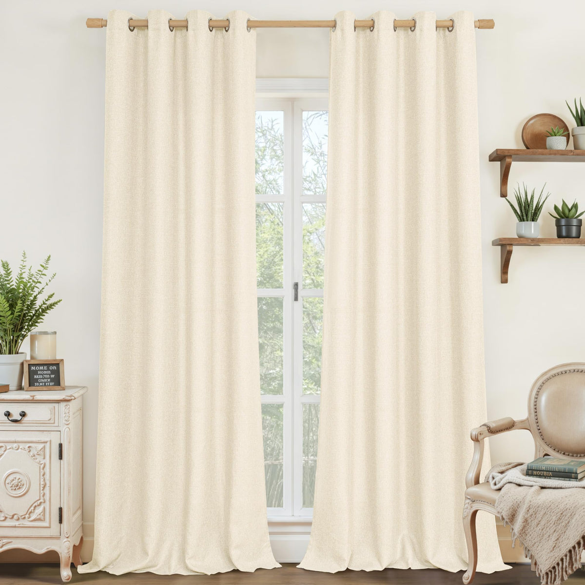 LAMIT 90 Inch Long Oatmeal Linen Curtains for Living Room 2 Panels