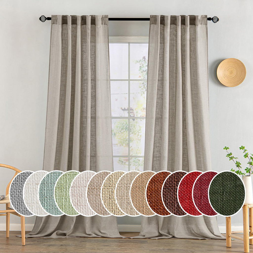MIULEE Natural White Linen Curtains 52x96 Inch Long 2 Panels for Bedroom