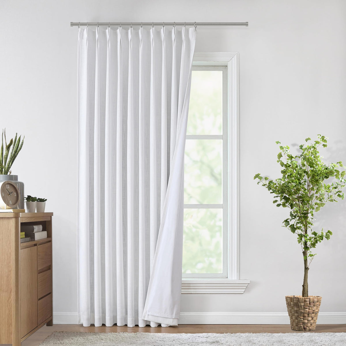 Vision Home Natural Pinch Pleated Full Blackout Curtains Linen Blended Room Darkening Window Curtains 108 inch for Living Room Bedroom Thermal Insulated Pinch Pleat Drapes with Hooks 40" Wx108 Lx2