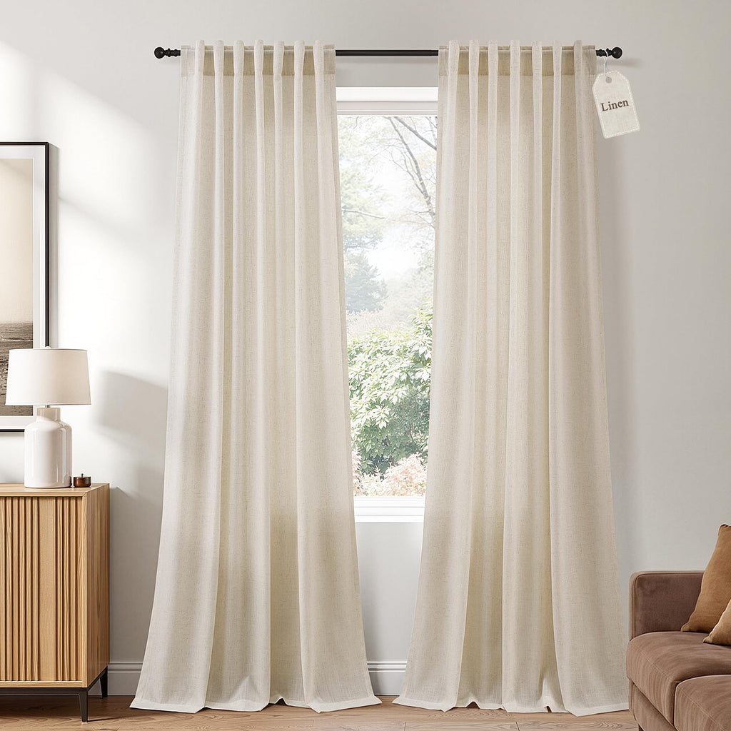 Naturoom Extra Long Linen Curtains 108 Inch 9ft for Living Room Cream Beige