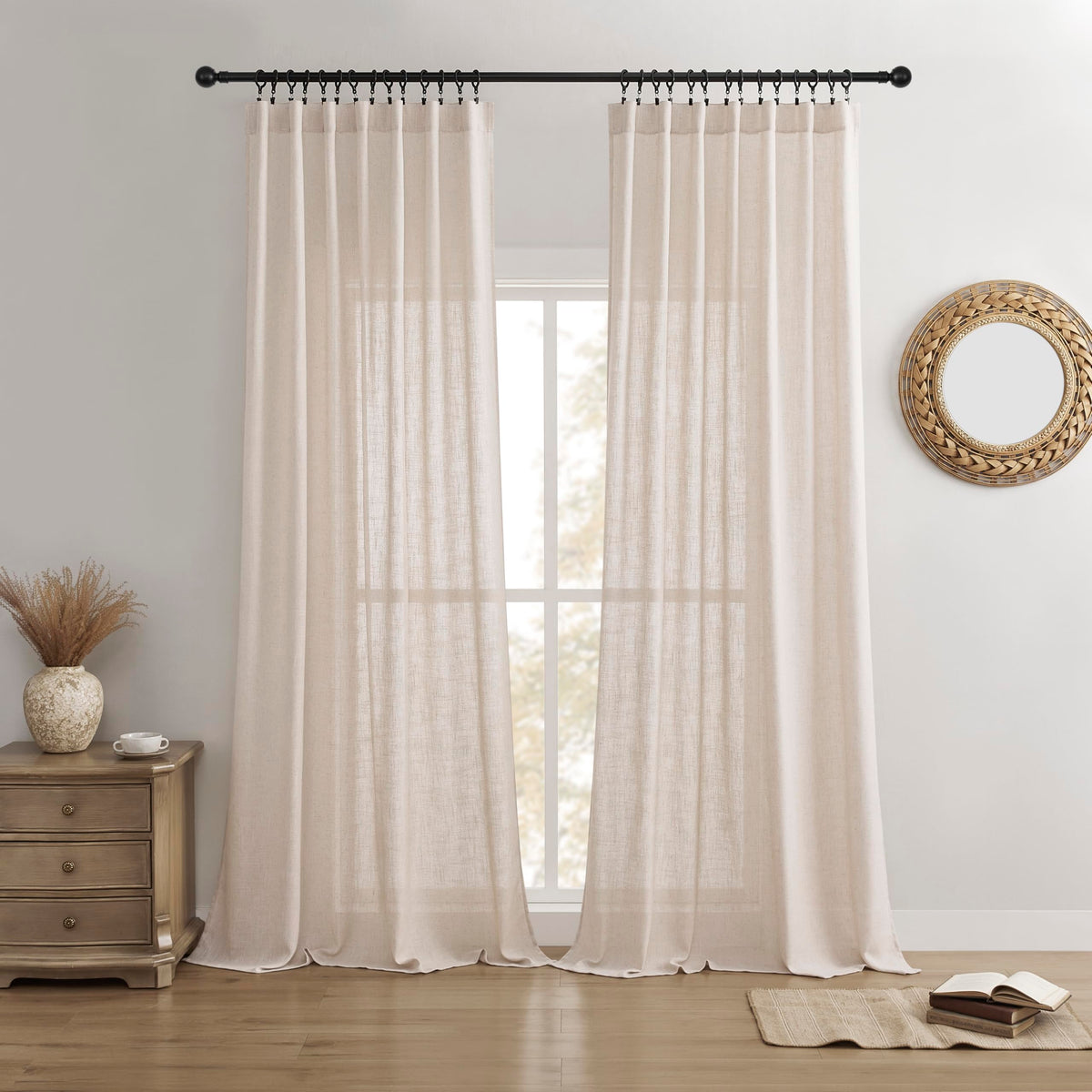 Joydeco Linen Curtains 84 Inch Length 2 Panels,Light Filtering Drapes 52 Inches Wide with Back Tab Rod Pockets (84" L x 52" W, Ivory on Linen)