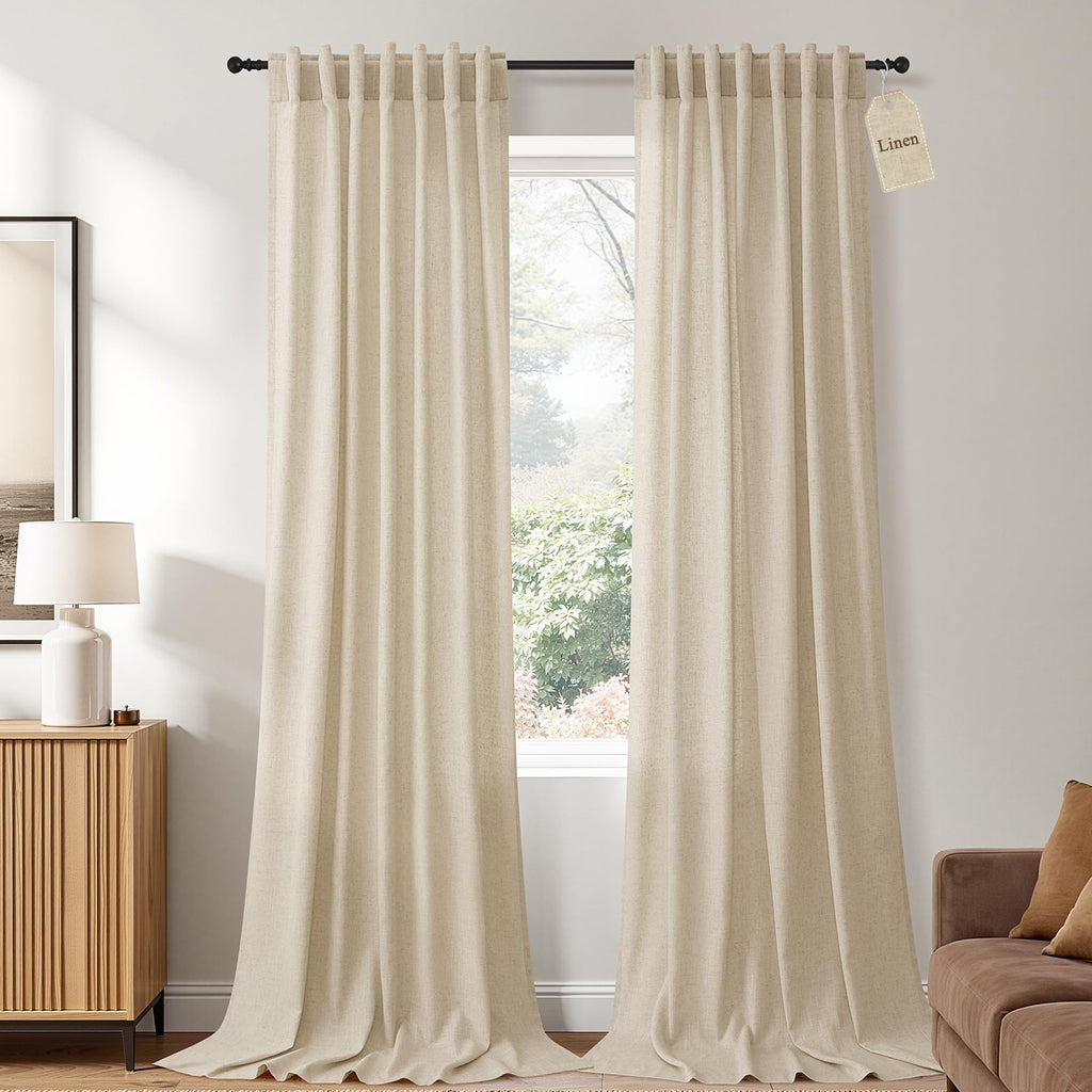 Naturoom Extra Long Linen Curtains 108 Inch 9ft for Living Room Cream Beige