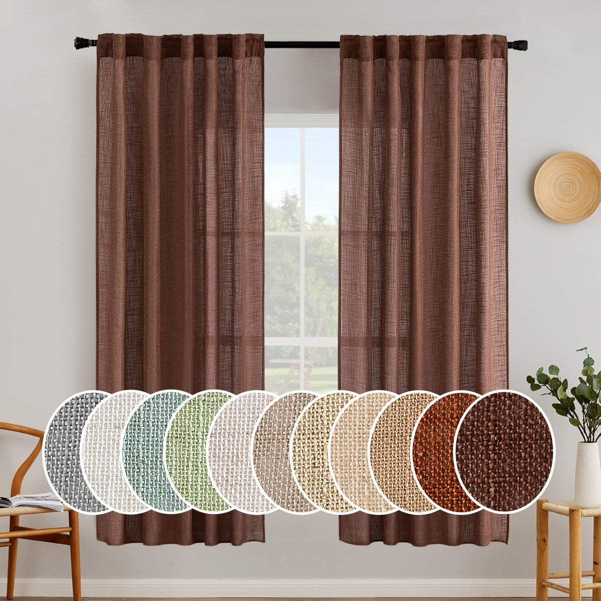 MIULEE Natural White Linen Curtains 52x96 Inch Long 2 Panels for Bedroom