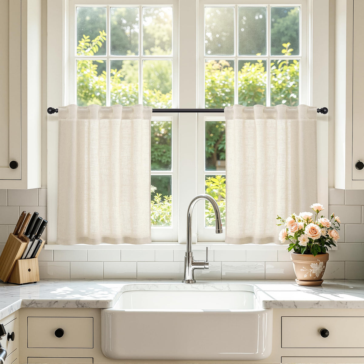 Naturoom Extra Long Linen Curtains 108 Inch 9ft for Living Room Cream Beige