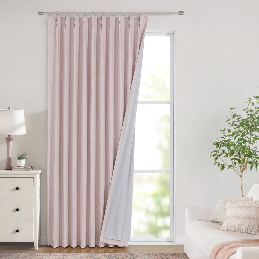 Vision Home Natural Pinch Pleated Full Blackout Curtains Linen Blended Room Darkening Window Curtains 108 inch for Living Room Bedroom Thermal Insulated Pinch Pleat Drapes with Hooks 40" Wx108 Lx2