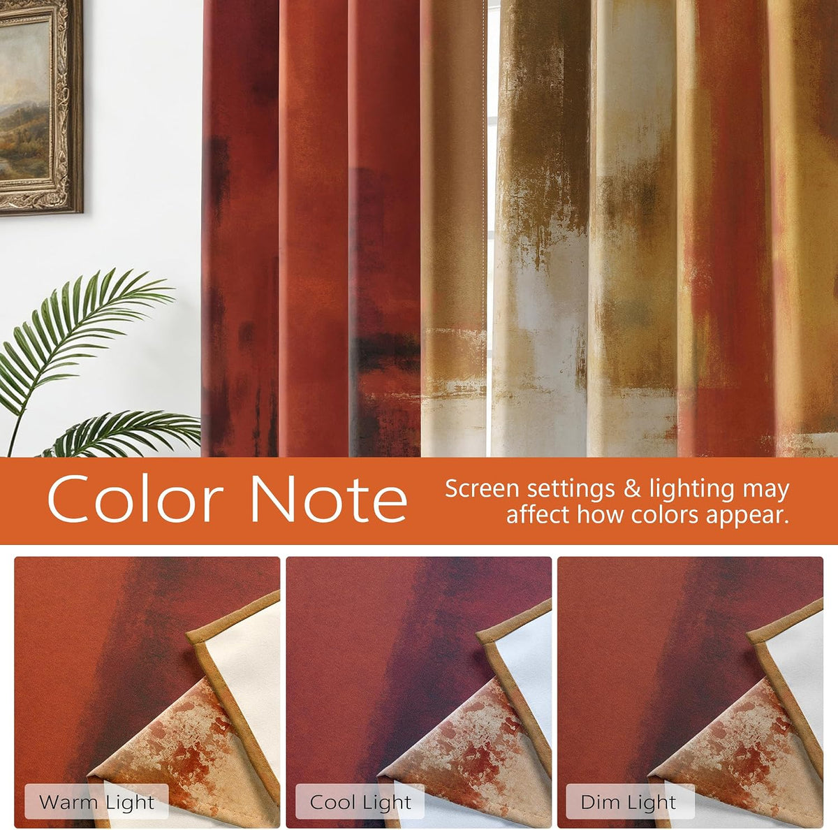 Burnt Orange Abstract Curtains for Living Room Bedroom, 52W x 84L, 2 Panels