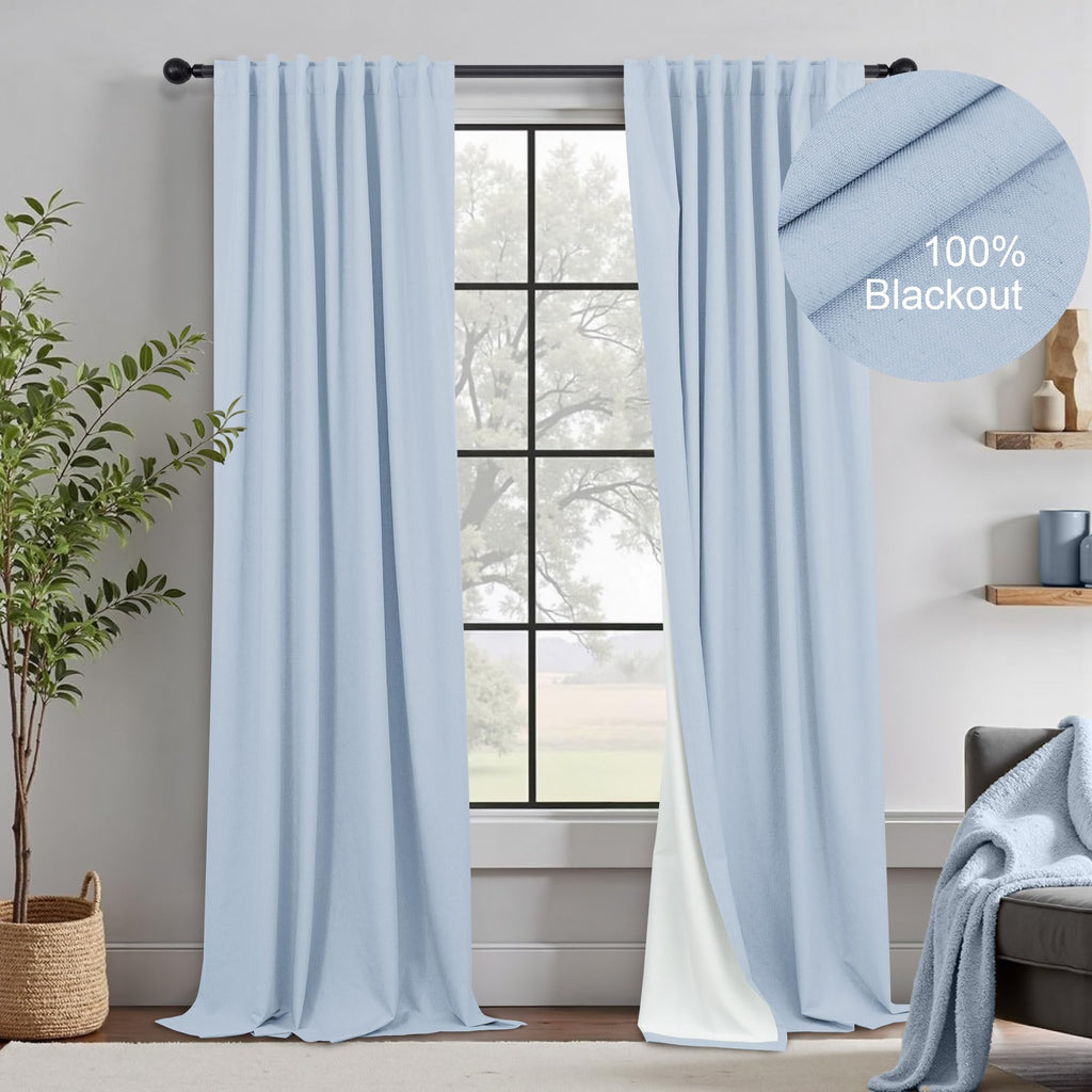 Natural Linen Back Tab Blackout Curtains & Drapes 96 Inch Long for Bedroom Livingroom Farmhouse Curtain 2 Panel Neutral Cute Black Out Room Darkening Thermal Insulated 8ft Pleated Window Curtain Cream