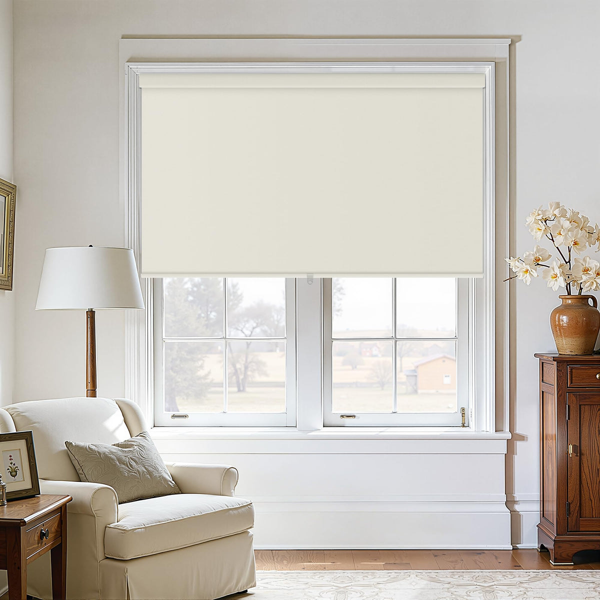 Extra Wide Beige Roller Shades 100% Blackout Blinds for Large Window Bedroom Living Room Dining Free-Stop Cordless Thermal Insulated Black Out Shades with Valance, Room Darkening Blinds Oatmeal,72x72