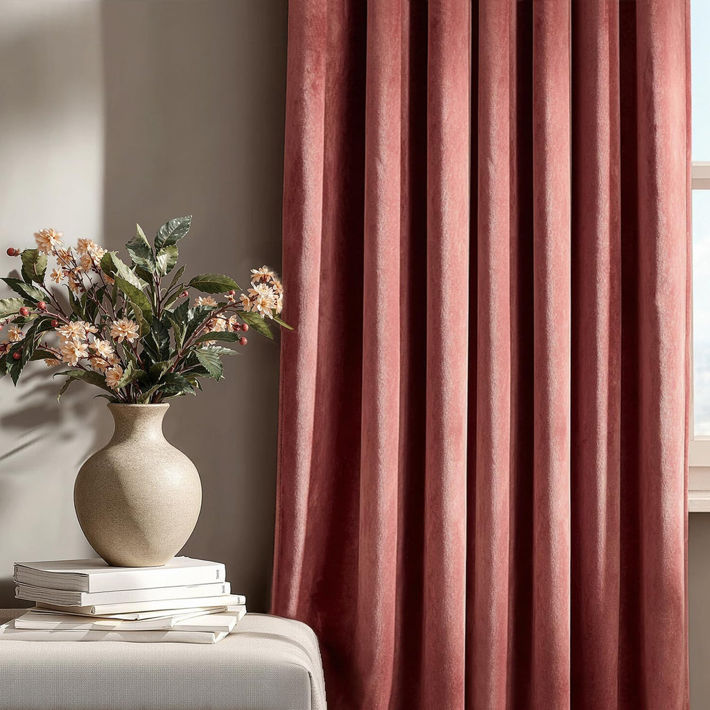MIULEE Dusty Rose Pink Velvet Room Darkening Curtains for Bedroom W52 x L84