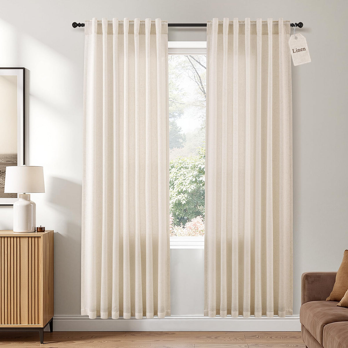 Naturoom Extra Long Linen Curtains 108 Inch 9ft for Living Room Cream Beige