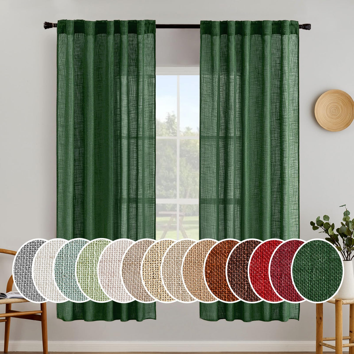 MIULEE Taupe Linen Curtains 52x84 Inch Length for Bedroom and Living Room