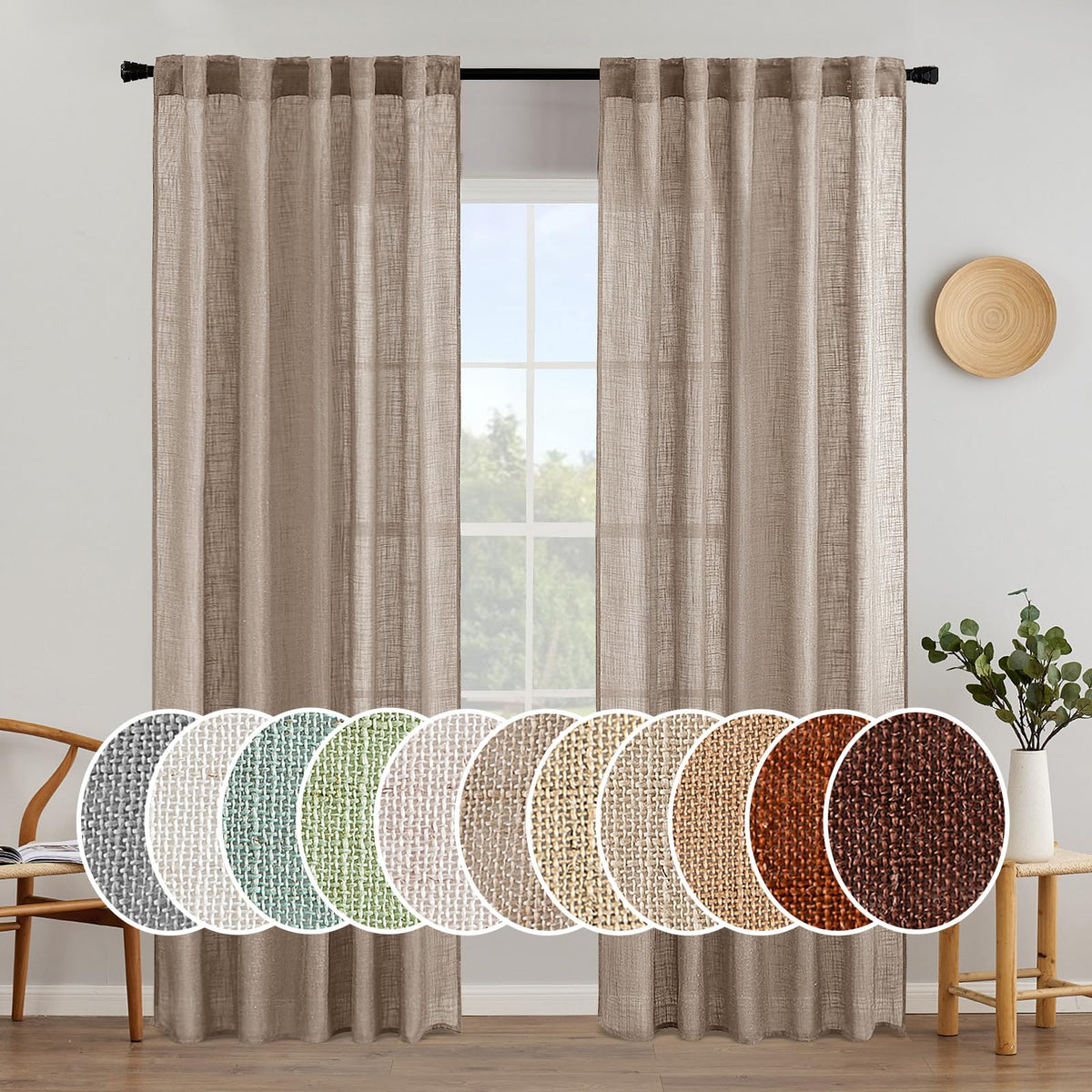 MIULEE Natural White Linen Curtains 52x96 Inch Long 2 Panels for Bedroom