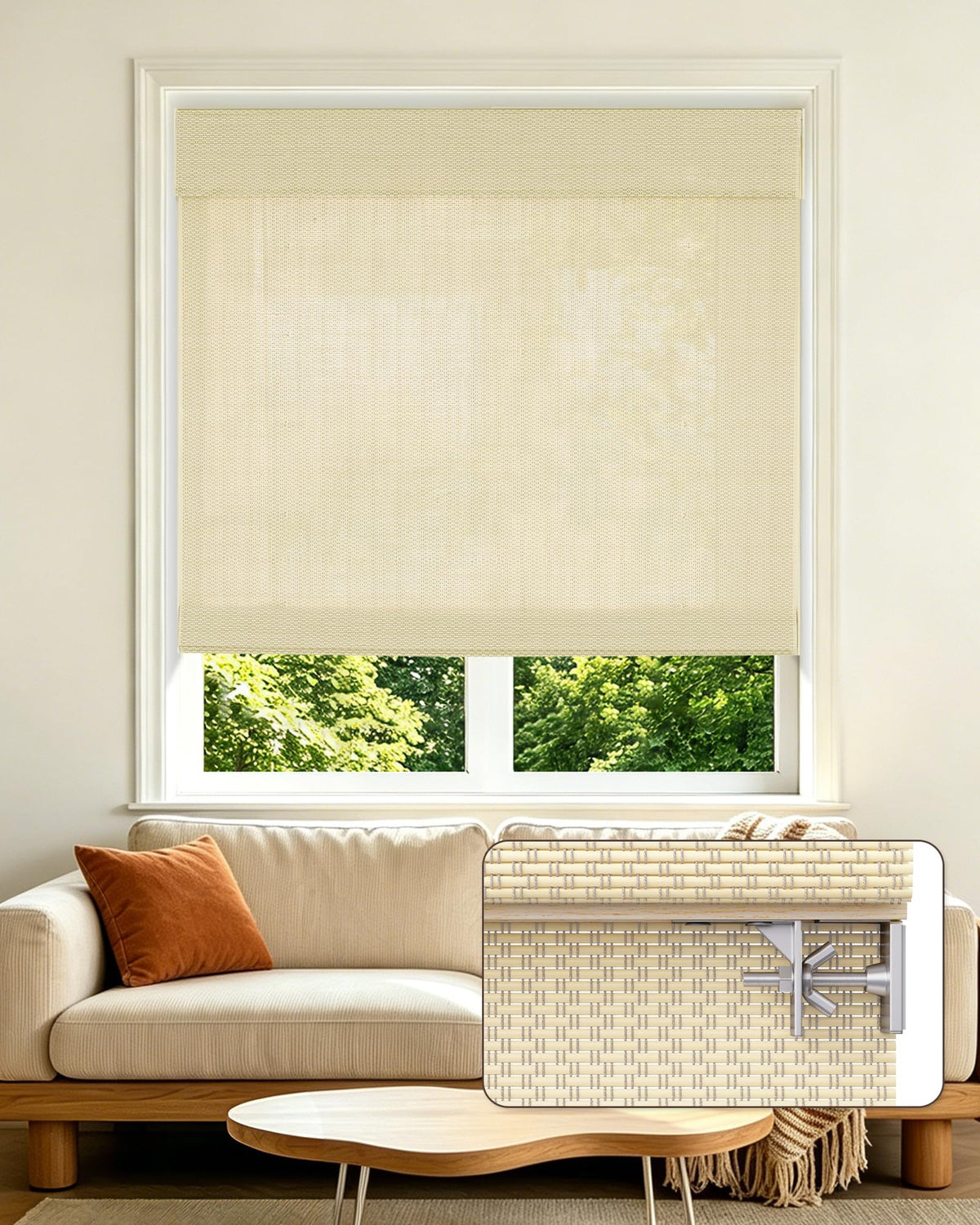 Allesin zen No Drill Cordless Bamboo Roman Shades, Light Filtering 34.5" W x 64" H, Brown
