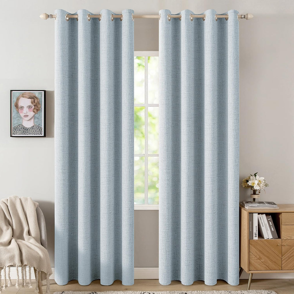 MIULEE 100% Blackout Linen Curtains for Bedroom 52x84 Inches Dusty Blue