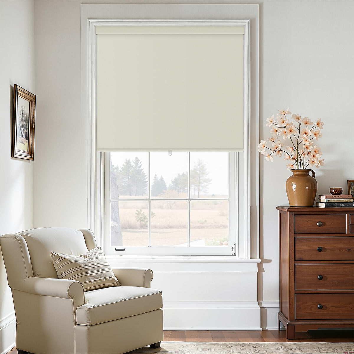 Extra Wide Beige Roller Shades 100% Blackout Blinds for Large Window Bedroom Living Room Dining Free-Stop Cordless Thermal Insulated Black Out Shades with Valance, Room Darkening Blinds Oatmeal,72x72