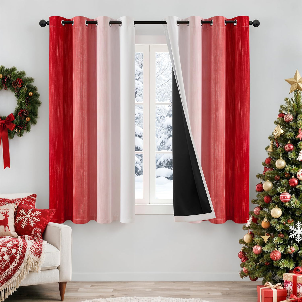 MIULEE Navy Blue and Greyish White Ombre Blackout Curtains 52Wx84L Set of 2