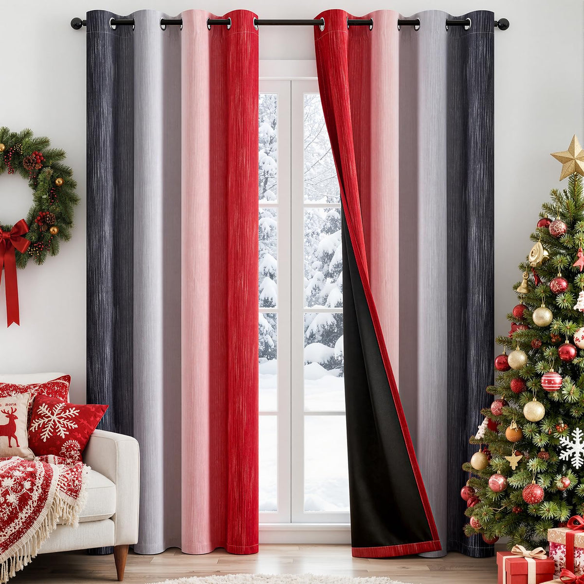 MIULEE Navy Blue and Greyish White Ombre Blackout Curtains 52Wx84L Set of 2