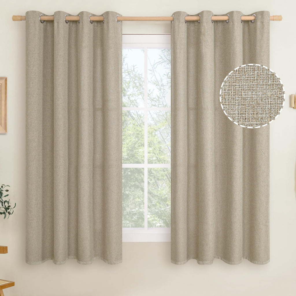 LAMIT 90 Inch Long Oatmeal Linen Curtains for Living Room 2 Panels