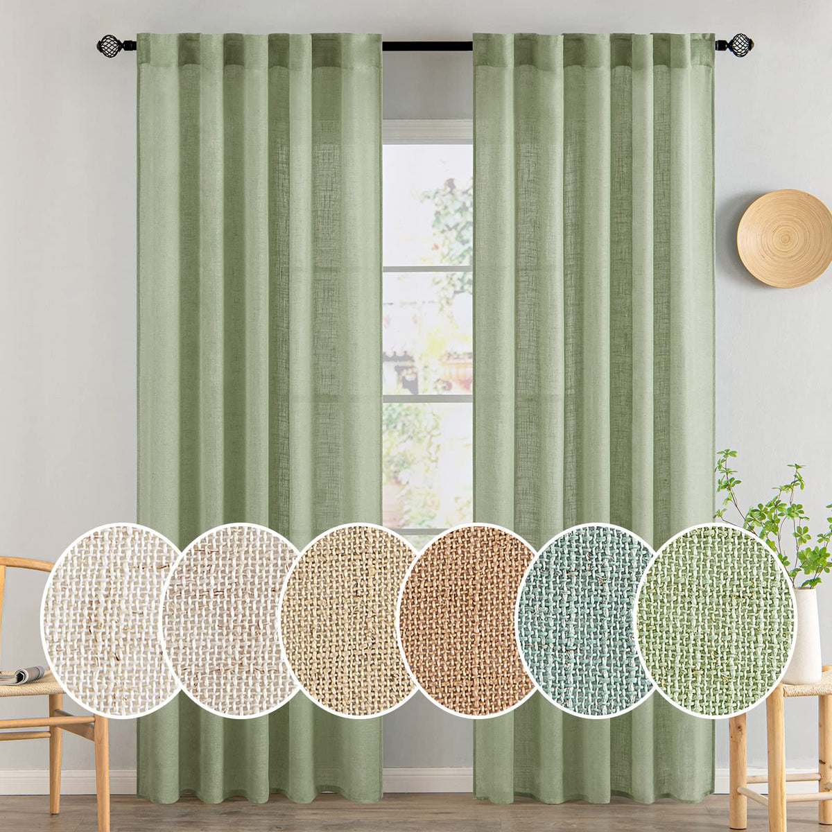 MIULEE Natural White Linen Curtains 52x96 Inch Long 2 Panels for Bedroom