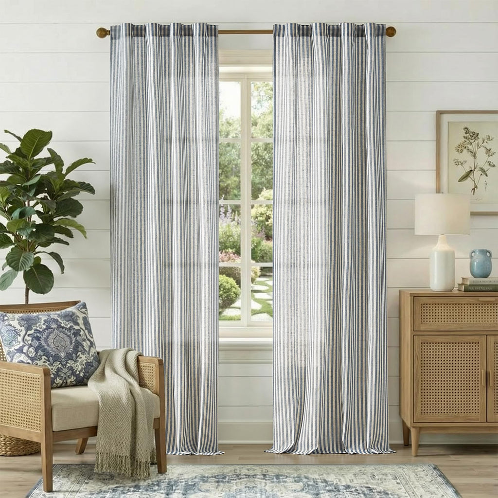 jinchan Linen Curtains 84 Inch Taupe Stripe on Linen Grommet 2 Panels