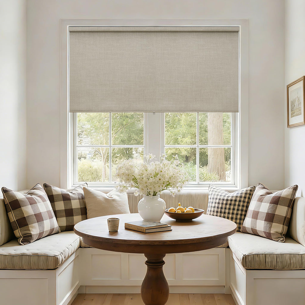 Extra Wide Beige Roller Shades 100% Blackout Blinds for Large Window Bedroom Living Room Dining Free-Stop Cordless Thermal Insulated Black Out Shades with Valance, Room Darkening Blinds Oatmeal,72x72