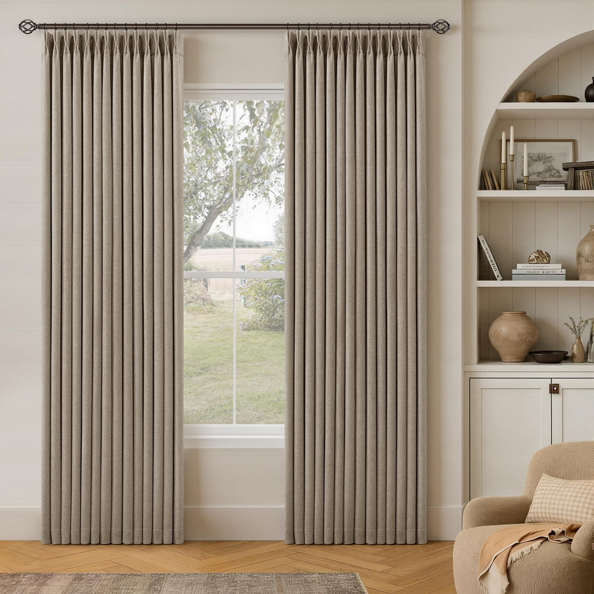 102 Inch Pinch Pleated Blackout Curtains for Bedroom 2 Panels Natural