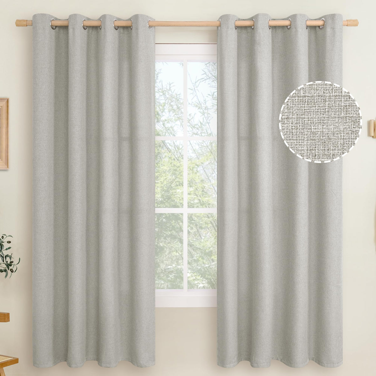 LAMIT 90 Inch Long Oatmeal Linen Curtains for Living Room 2 Panels