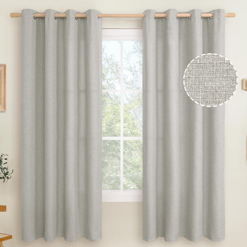 LAMIT 90 Inch Long Oatmeal Linen Curtains for Living Room 2 Panels