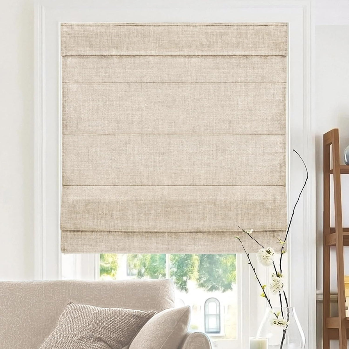 Chicology Cordless Roman Window Shade, Belgian Flax, 29"W x 64"H